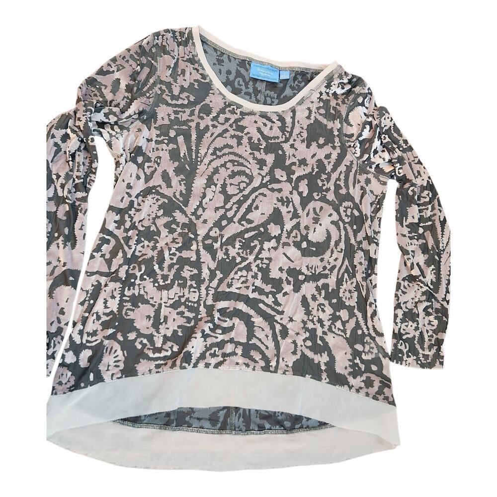 Simply Vera Wang blouse sheer burnout velvet velour sz large gray cream